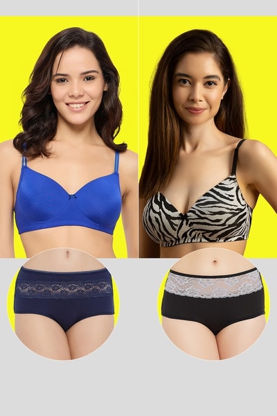 Pack of Padded Bras Hipster Panties