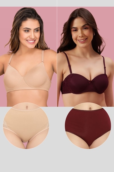 Buy Pack of Padded Bras High Waist Hipster Panties Online