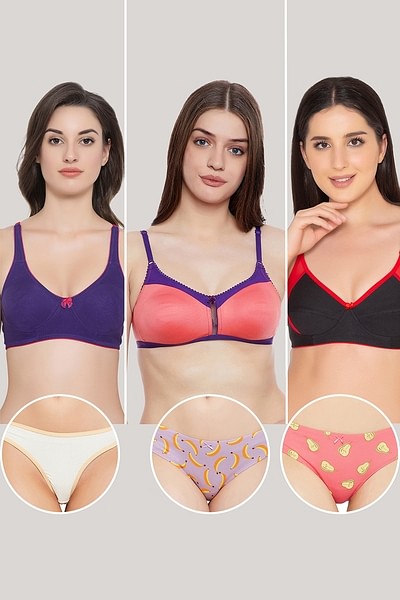 Buy Pack of 6 Non-Padded Non-Wired Bras & Low Waist Thongs Online India,  Best Prices, COD - Clovia - BRC181Q99