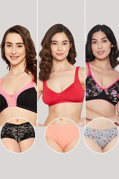 Buy Pack of 6 Non-Padded Bras & Panties Online India, Best Prices, COD -  Clovia - BRC012Q19