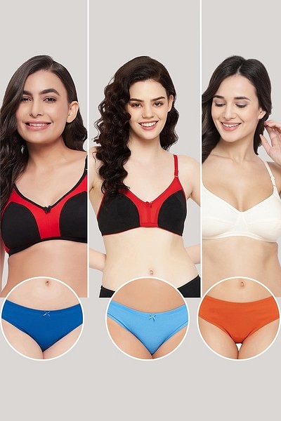 Pack of 6 Non-Padded Bras & Low Waist Panties - Cotton