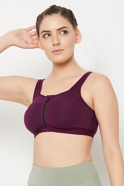 Buy High Impact Non-Padded Spacer Cup Active Sports Bra in Plum