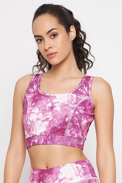 Buy Medium Impact Padded Non-Wired Marble Print Sports Bra in