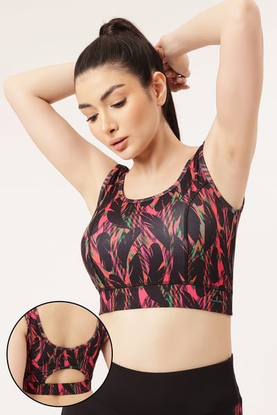 Clovia Medium Impact Padded Printed Sports Bra in Multicolour with Removable Pads