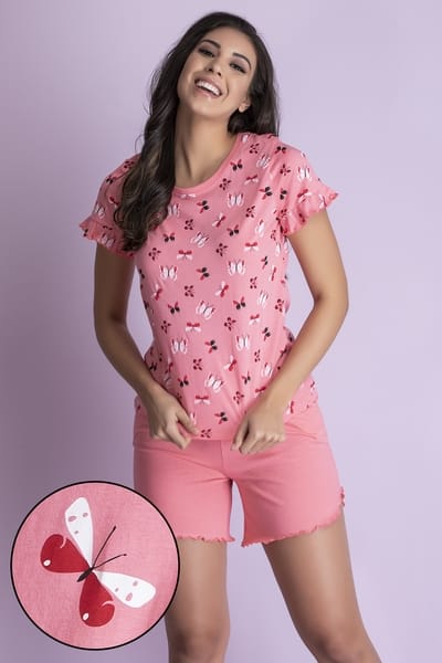 Solid Shorts Set in Peach Pink 