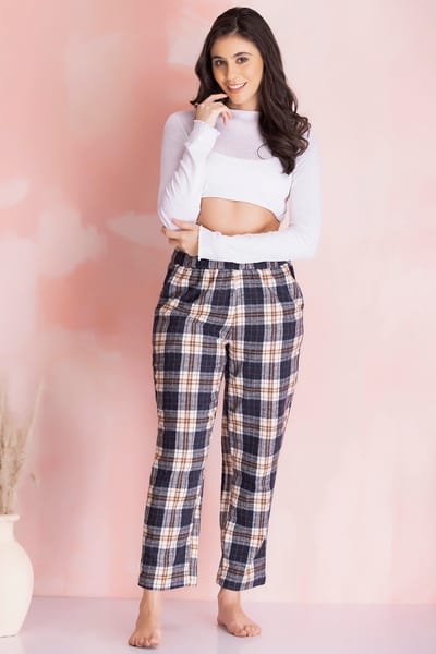 Buy Classic Checkered Pyjama in Navy - Cotswool Online - Clovia