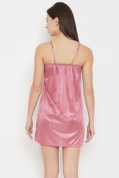 Buy Clovia Chic Basic Robe in Nude Pink - Satin online