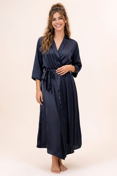 Buy Chic Basic Long Robe in Navy Colour - Satin Online - Clovia