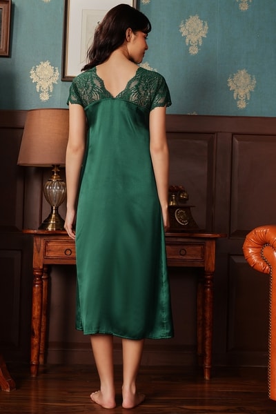 green silk night dress 1940s - Green Jade Silk Night Gown