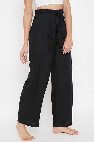 Buy Chic Basic Wide Leg Pants in Black - Rayon Online India, Best