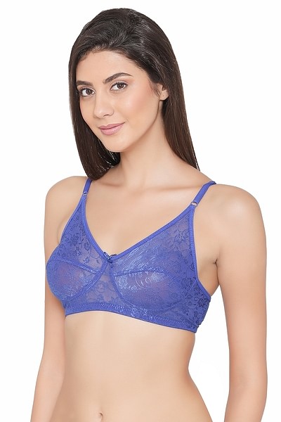 Buy Non-Padded Non-Wired Full Coverage Bra with Lace in Blue - Cotton Rich  Online India, Best Prices, COD - Clovia - BR1816P03