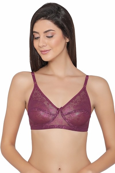 Buy Lace Non-Padded Non-Wired Full Coverage Bra in Purple Online India,  Best Prices, COD - Clovia - BR0181P12
