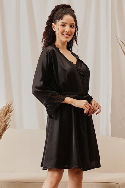 black high slit dress CALIstyle Take Me To The Disco Satin High Slit Mini Dress In Black