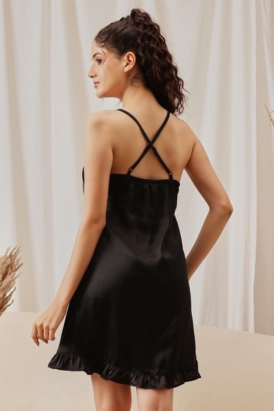 Buy Chic Padded Short Nighty & Robe Set in Black - Satin Online - Clovia Buy Chic Padded Short Nighty & Robe Set in Black - Satin Online - Clovia