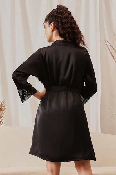 Buy Chic Padded Short Nighty & Robe Set in Black - Satin Online - Clovia Buy Chic Padded Short Nighty & Robe Set in Black - Satin Online - Clovia