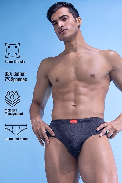 Buy John Players Classic Cotton Brief in Grey Melange with Inner Elastic  Online India, Best Prices, COD - Clovia - JBF001M05