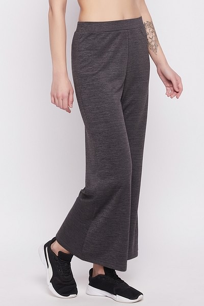 Buy Comfort Fit Flared Active Pants in Dark Grey Melange Online