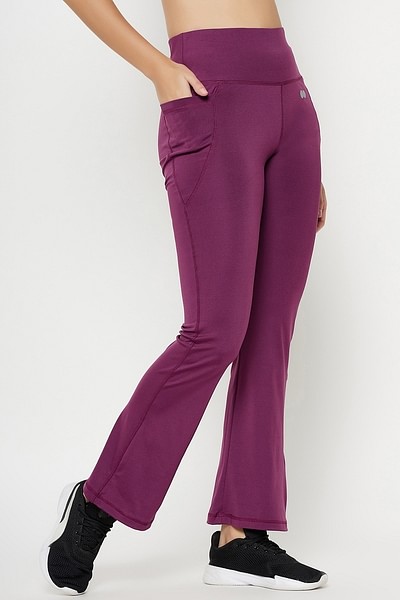 Buy Comfort Fit High Rise Flared Yoga Pants in Purple with Side