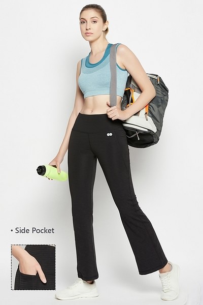Buy Comfort-Fit High Waist Flared Yoga Pants in Black with Side Pocket  Online India, Best Prices, COD - Clovia - AB0090D13