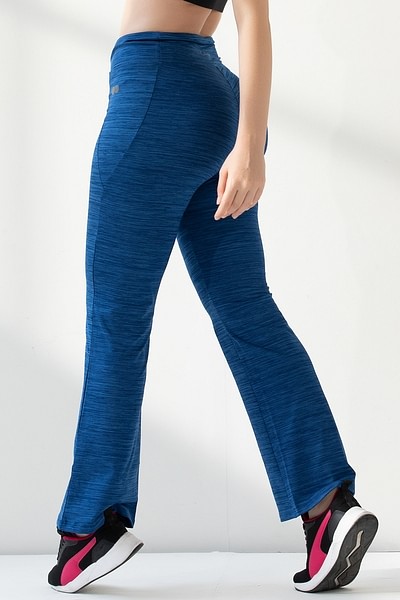 Buy High Waist Flared Yoga Pants in Dark Blue Melange with Side Pocket  Online India, Best Prices, COD - Clovia - AB0090A08