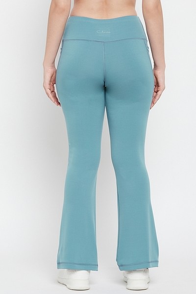 Buy Clovia Comfort-Fit High Waist Flared Yoga Pants in Sky Blue
