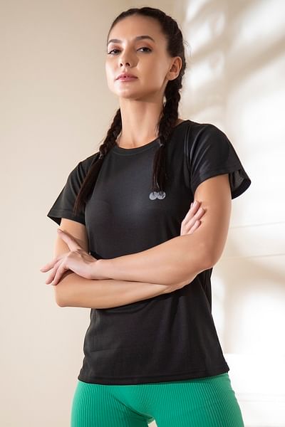 Buy Quick Dry Sports T-shirt in Black with Reflective Logo Online