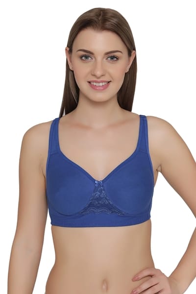 Clovia Non-Padded Non-Wired Full Coverage T-shirt Bra in Dark Blue - Cotton