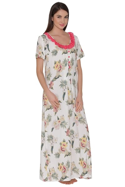 Buy Print Me Pretty Maternity Nightdress in White - Cotton Online - Clovia