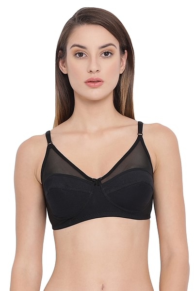 Buy Non-Padded Non-Wired Full Coverage Bra with Mesh Panel In