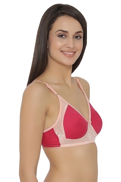 Buy Non-Padded Non-Wired Full Coverage Bra in Pink - Cotton Rich
