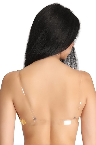 Buy Demi Cup Bra with Transparent Straps & Back in Yellow - Cotton