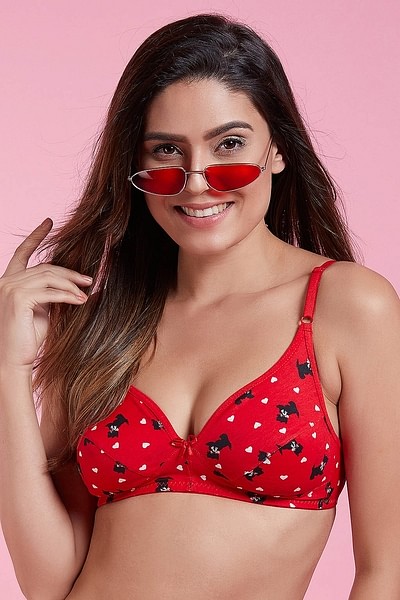 Buy Cotton Non-Padded Non-Wired Demi Cup Printed Bra In Red Online India,  Best Prices, COD - Clovia - BR0803P04