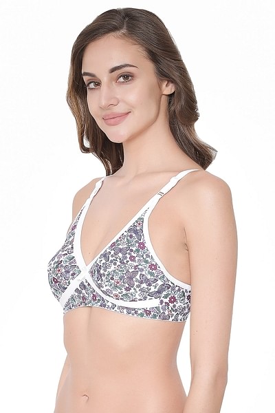Buy Non-Padded Non-Wired Floral Print Bra In White - Cotton Online India, Best  Prices, COD - Clovia - BR1465P18