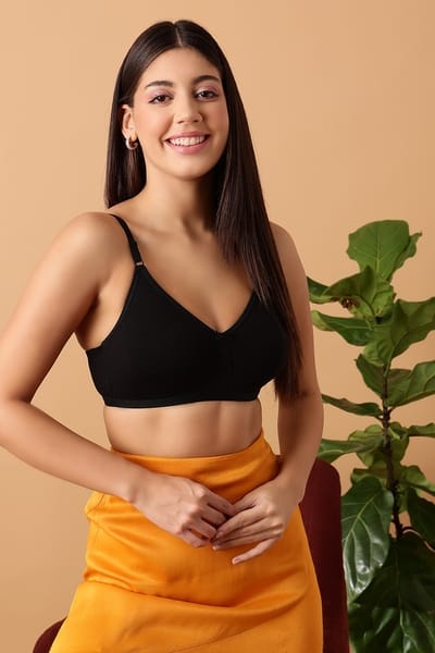 Clovia Non-Padded Non-Wired Full Coverage Bra in Black - Cotton