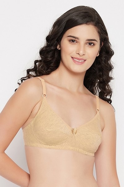 Buy Cotton Non-Padded Non-Wired Full Cup Bra - Beige Online India