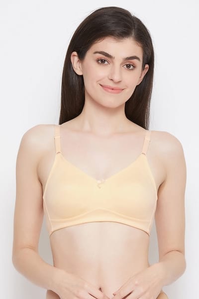 Clovia Non-Padded Non-Wired T-Shirt Bra in Nude-Colour - Cotton