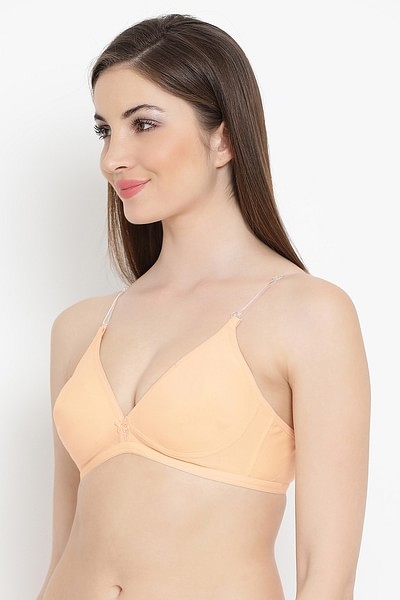 Buy Clovia Non Padded Wirefree Bra With Detachable Transparent Straps & Low  Waist Bikini - Nude Online