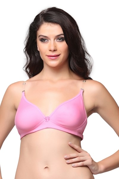 Buy Cotton Bra with Transparent Straps & Back - Pink Online India