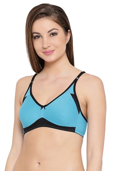 Buy Non-Wired Non-Padded Full Cup T-shirt Bra In Blue - Cotton