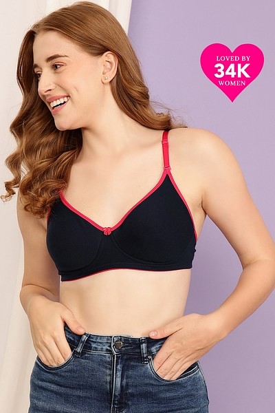 Clovia Non-Padded Non-Wired Full Coverage T-Shirt Bra in Navy - Cotton Rich  