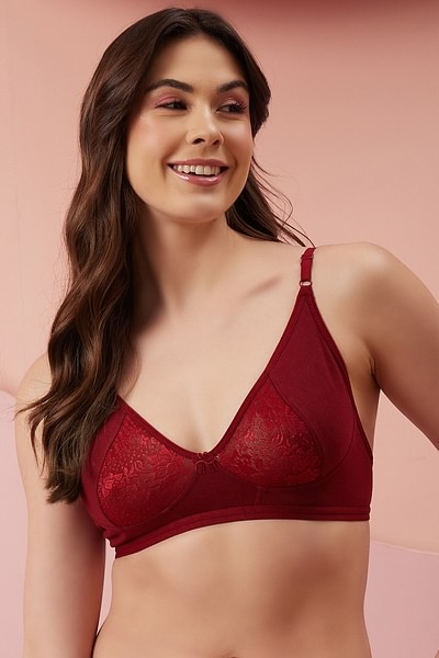 Buy Clovia Women's Lace Non-Padded Non-Wired Full Coverage Bridal Bra  (BR0224P09_Red_32D) at