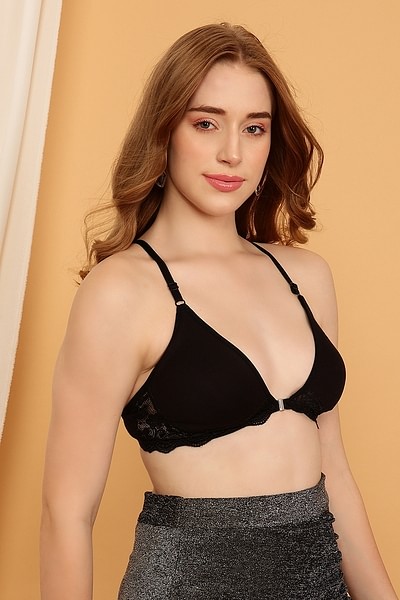 Buy Non-Padded Non-Wired Front Open Plunge Bra in Black- Cotton Rich Online  India, Best Prices, COD - Clovia - BR0766P13