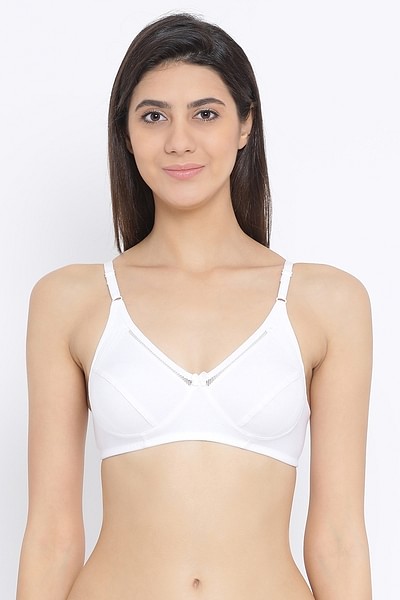 Buy Non-Padded Non-Wired Full Coverage Bra In White - Cotton Rich