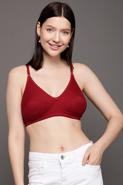 Buy Non-Padded Non-Wired Full Coverage Bra in Maroon - Cotton Rich