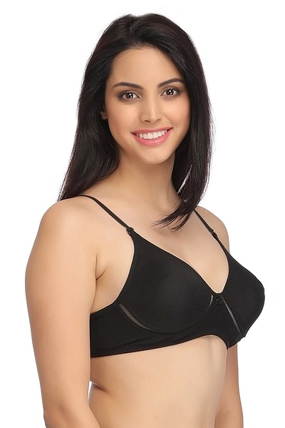 Buy Cotton Rich Non-Padded Non-Wired Bra with Detachable Straps - Black  Online India, Best Prices, COD - Clovia - BR0762P13