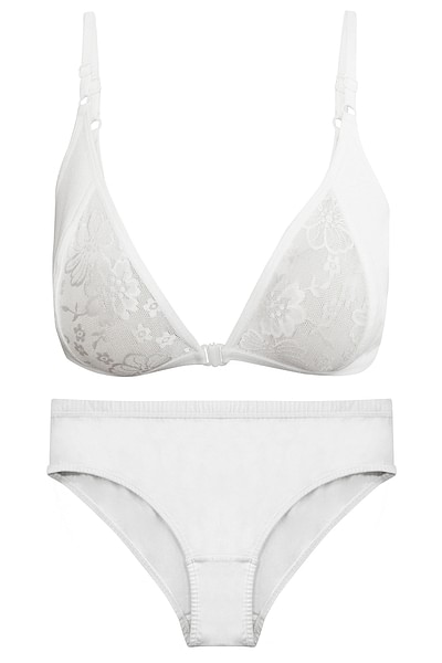 Buy Non-Padded Non-Wired Lace Cup Bra with Hipster Panty in White