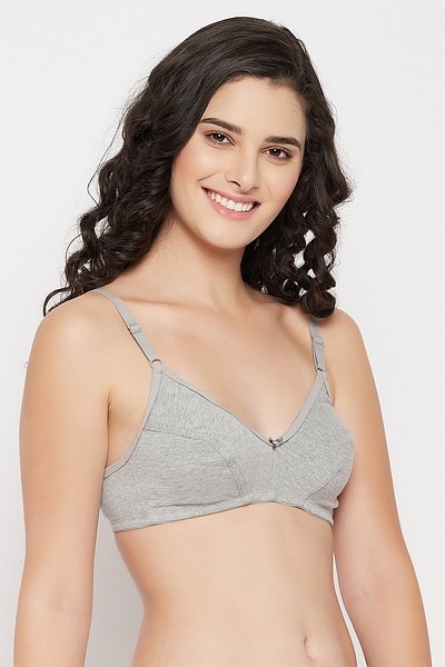 Buy Non-Padded Non-Wired Demi Cup Bra in Grey Melange - Cotton
