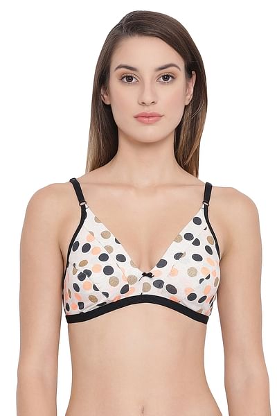 Buy Cotton Rich Non Padded Non Wired Polka Print Bra In White 1603