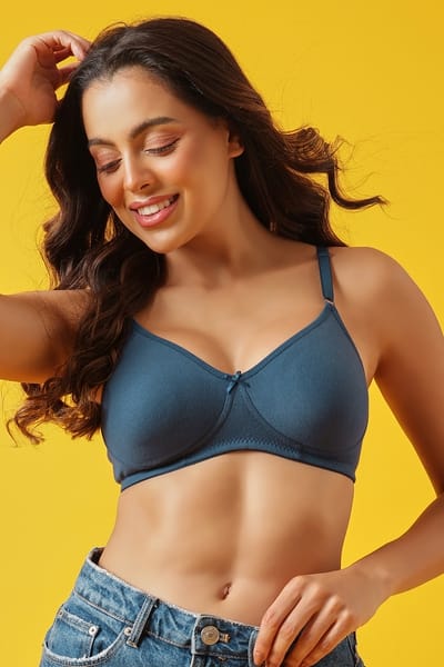 Clovia Non-Padded Non-Wired Full Coverage T-Shirt Bra in Navy Blue - Cotton Rich
