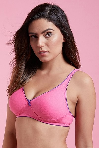 Buy Non-Padded Non-Wired T-shirt Bra In Pink - Cotton Rich Online